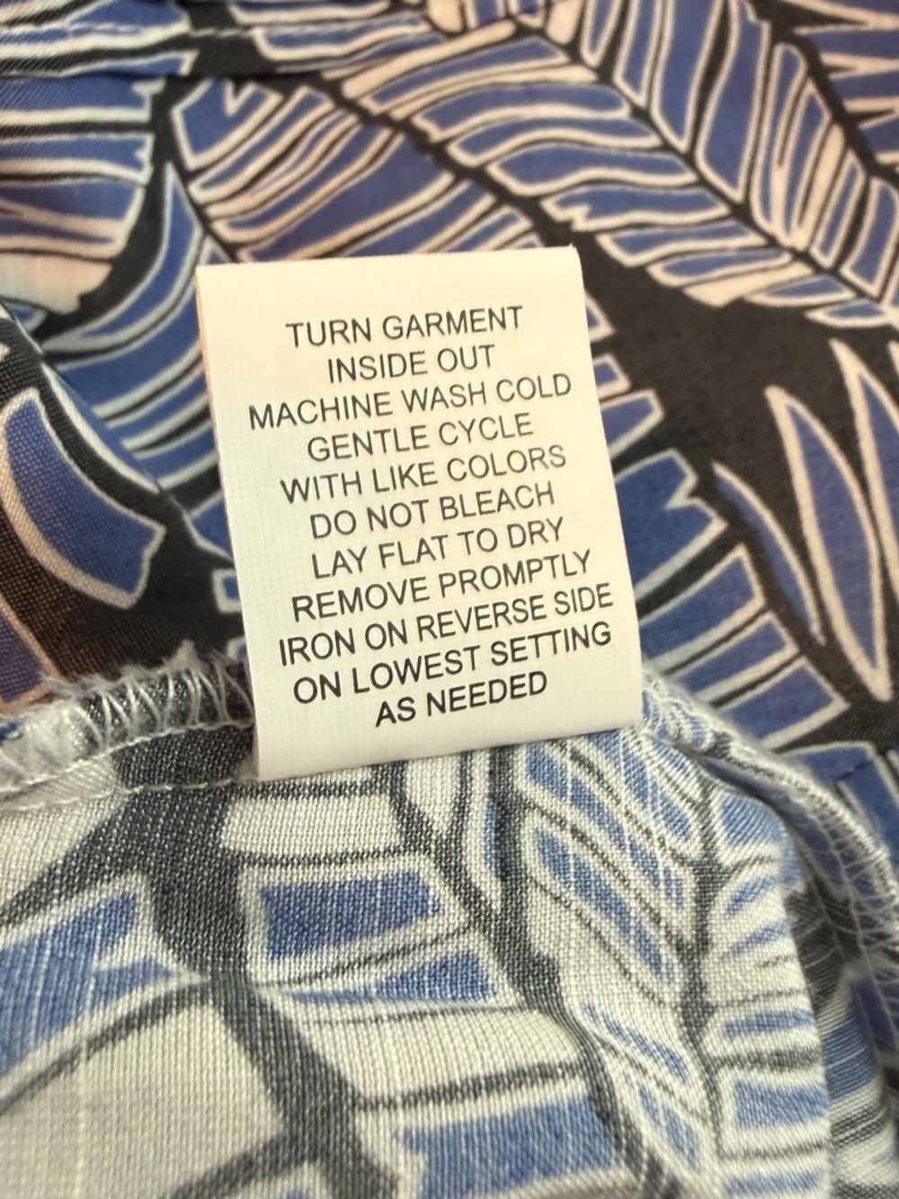 Notations Blue and Black Tropical Print Henley Blouse - Picture 7 of 7